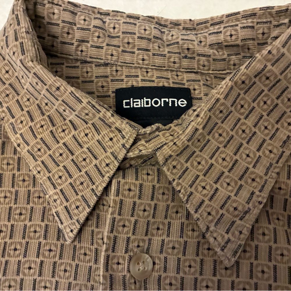 Soft corduroy Claiborne Tan and Black Geometric button down Shirt